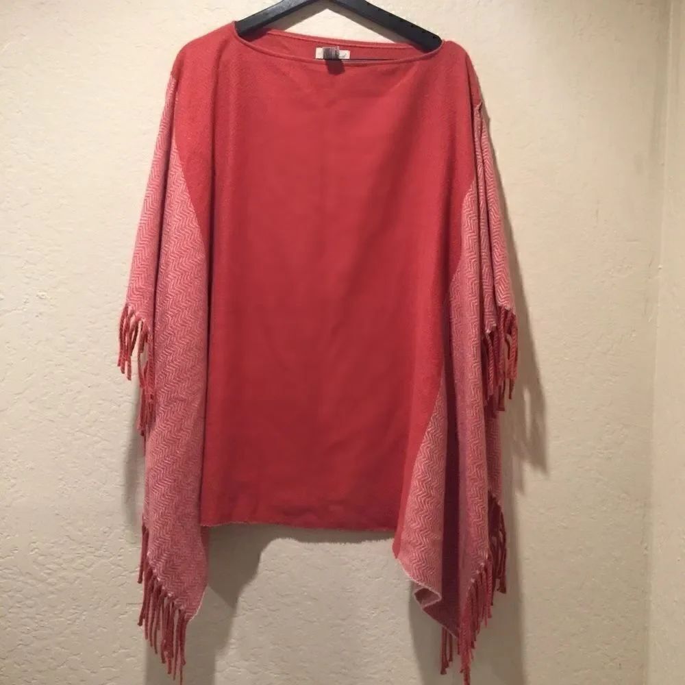 Universal Thread Fringe Orange Poncho cover up Side slit OS